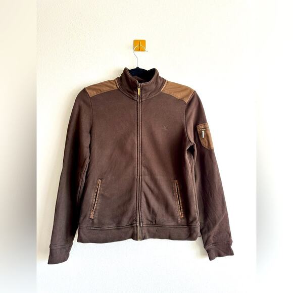 Lauren Ralph Lauren Vintage Brown Moto Zip Jacket Women’s Petite M Cotton - Picture 1 of 8